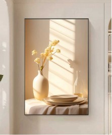 Black Frame 60*90 Cm Crystall Porsalein Painting Yellow Vase Turkish Style For Living Room